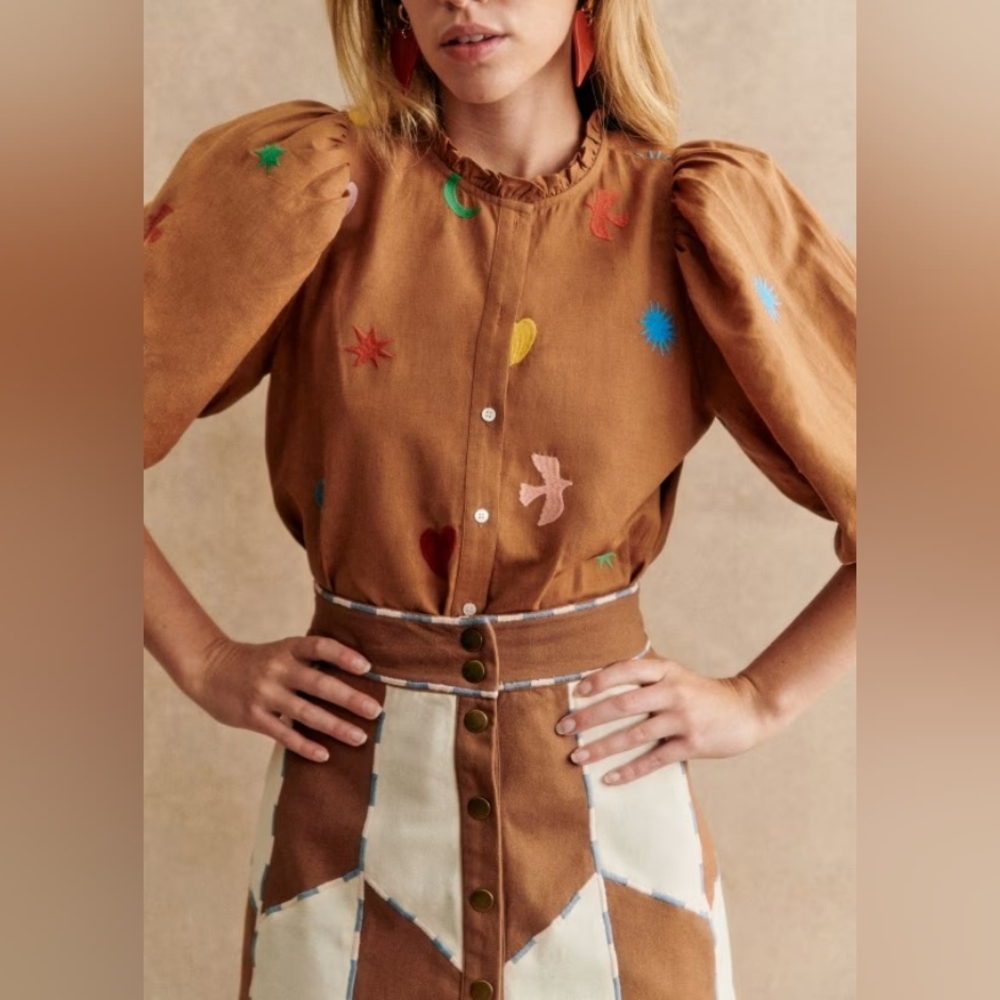 Sezane Tan and Cream Patterned Mini Skirt - Picture 2 of 10